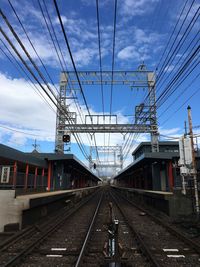 Railroad station platform against sky