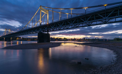 Bridge over river at dusk