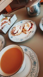 High angle view of breakfast on table