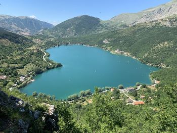 Panoramic view of the lake of the heart or lake of scanno on the  national park of abruzzo