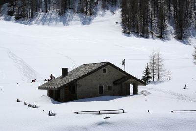 Houses on snow covered landscape