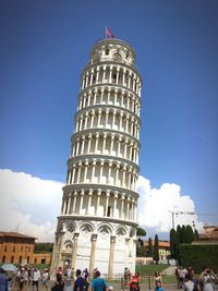 Low angle view of tower against sky in city