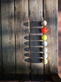 Directly above shot of golf balls on table