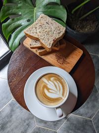 High angle view of coffee on table