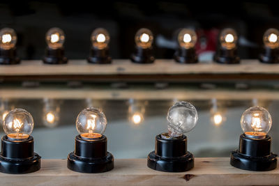 Close-up of illuminated candles on table