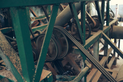 High angle view of rusty wheel