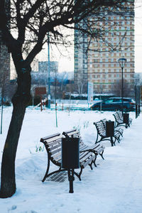 Lifeguard hut in city during winter
