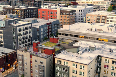 High angle view of buildings in city 