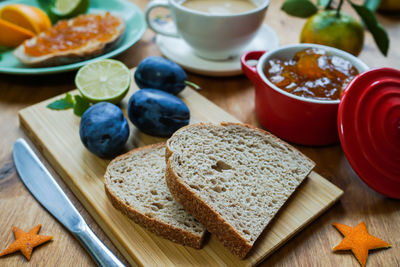 Close-up of breakfast on table