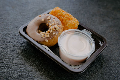 High angle view of ice cream on table