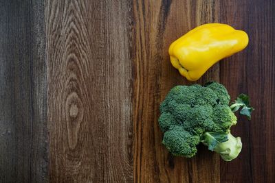 High angle view of yellow bell peppers on table