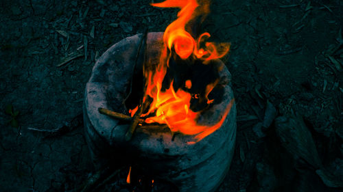 High angle view of orange bonfire