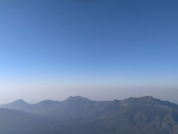 Scenic view of mountains against clear blue sky