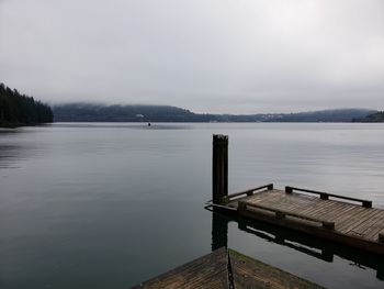 Pier over lake against sky