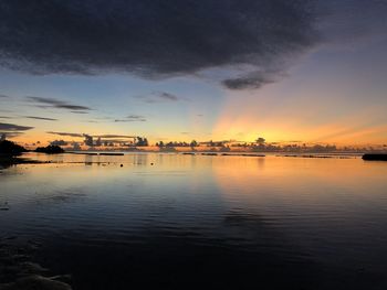 Scenic view of lake against sky during sunset