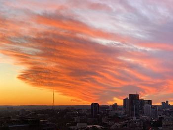 Silhouette buildings against sky during sunset