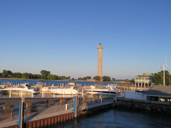 View of buildings against blue sky