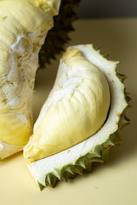 High angle view of bananas on table