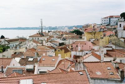 High angle view of townscape against sky
