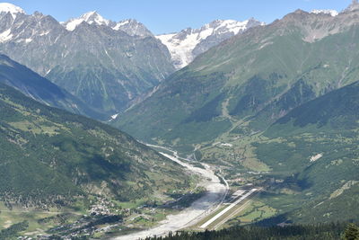 Aerial view of valley and mountain range