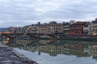 Reflection of buildings in city against sky