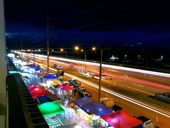 High angle view of light trails on street