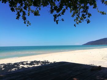 Scenic view of sea against clear blue sky