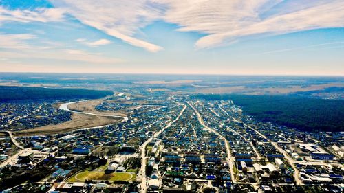 High angle view of cityscape against sky