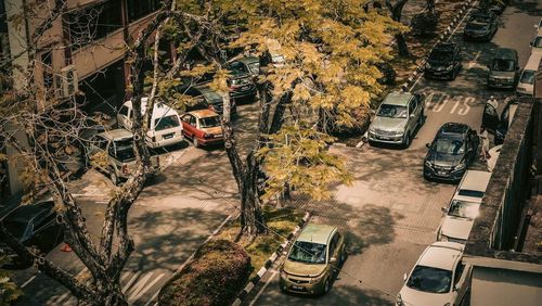 High angle view of cars on road