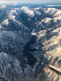 Aerial view of snowcapped mountains