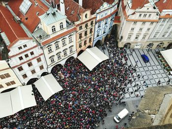 High angle view of crowd in city