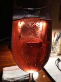 Close-up of beer glass on table