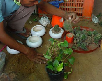 High angle view of people working