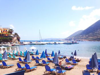 Boats moored in sea