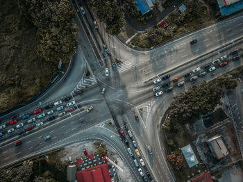 Aerial view of traffic on road in city