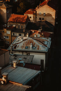 High angle view of buildings in city