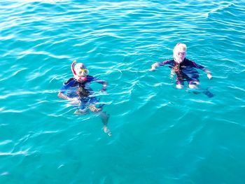 High angle view of girls in water