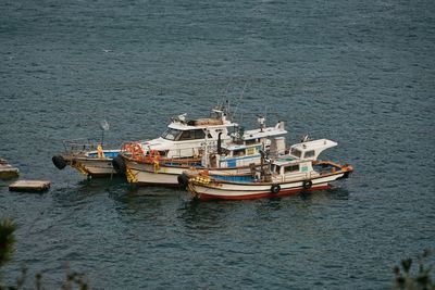 High angle view of boats in river