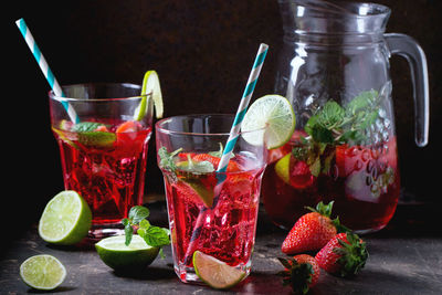 Close-up of fruits served in glass