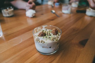 High angle view of breakfast on table