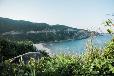Scenic view of sea against clear sky