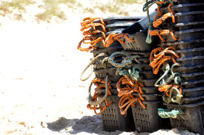 Close-up of fire on beach