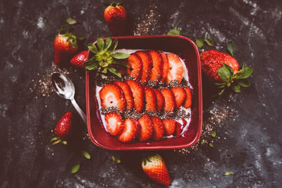 High angle view of fruits in container