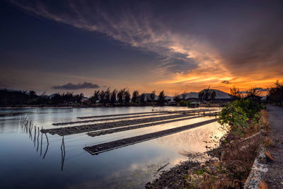 Scenic view of lake against sky during sunset