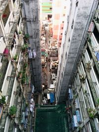 High angle view of street amidst buildings in town