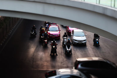 High angle view of vehicles on road