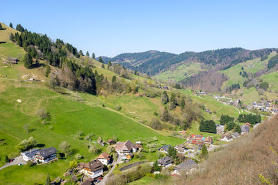 Mountainous landscape in upper münster valley in early spring, breisgau-hochschwarzwald, baden-württemberg, germany