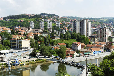 High angle view of cityscape against sky