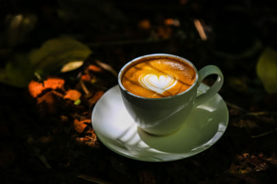 High angle view of coffee cup
