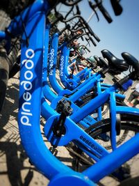 Close-up of blue metallic structure